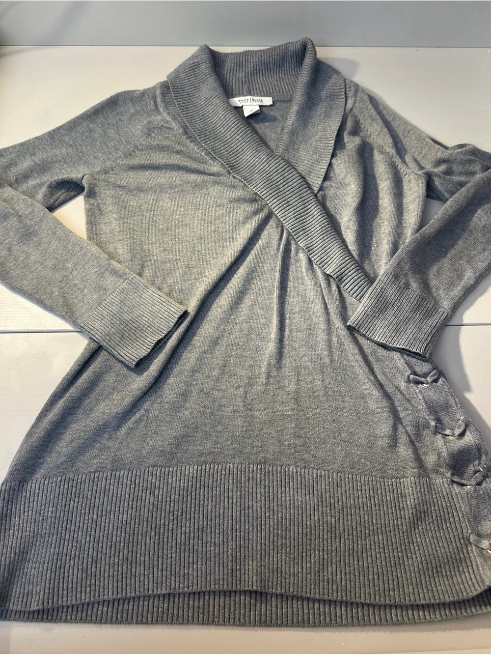 White House Black Market Light Gray Wrap-Style V-Neck Sweater